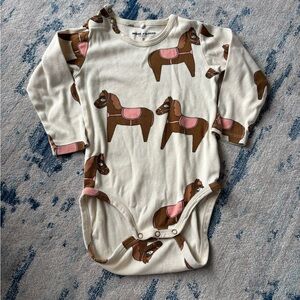 Mini Rodini Baby Long Sleeve Onesie Bodysuit Horse Print 9-18 Months